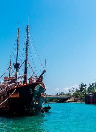 Pirate galleon on the turquoise sea of Cancun