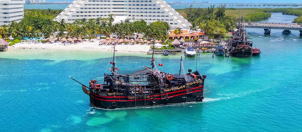 Pirate galleon on the turquoise sea of Cancun